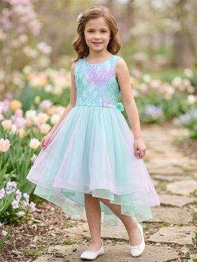 Rare Editions Girls Ombré Lace Tulle Dress Mint Purple 8